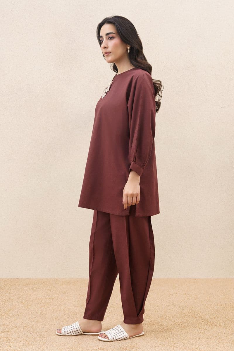 2 PIECE EMBROIDERED DOBBY YARN DYED SUIT (PRET) thumbnail