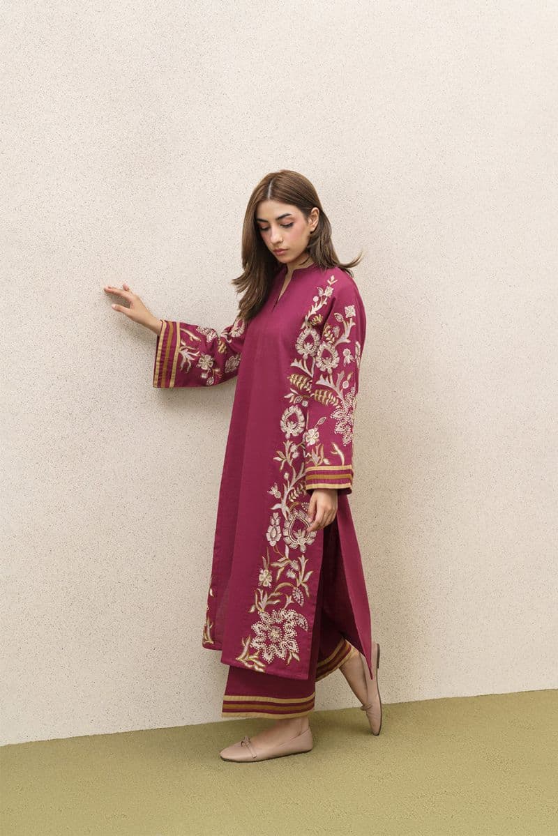 2 PIECE EMBROIDERED SLUB KHADDAR SUIT (PRET) thumbnail