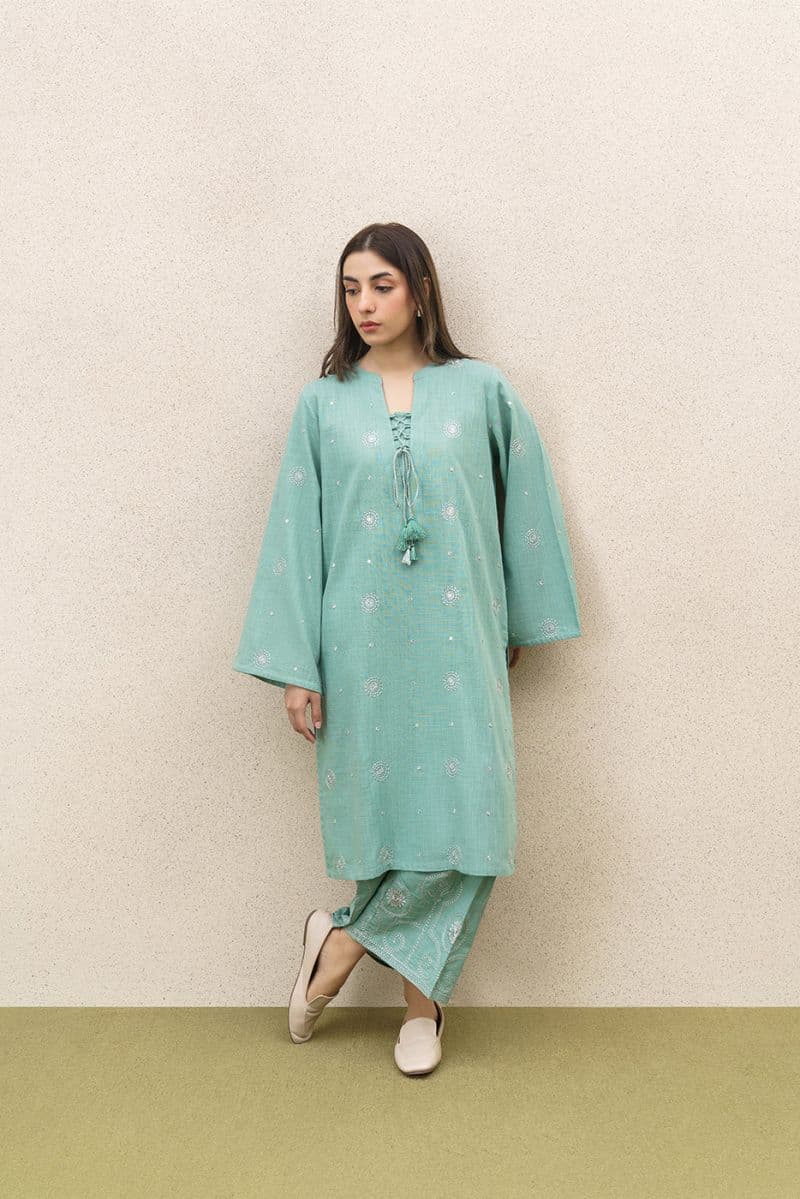 2 PIECE EMBROIDERED SLUB SUIT (PRET) thumbnail