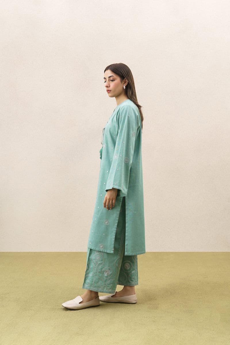 2 PIECE EMBROIDERED SLUB SUIT (PRET) thumbnail