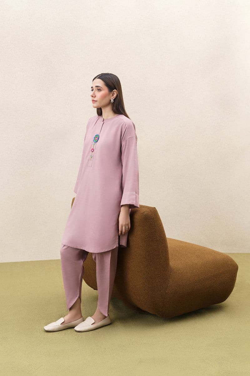 2 PIECE EMBROIDERED TWILL SUIT (PRET) thumbnail