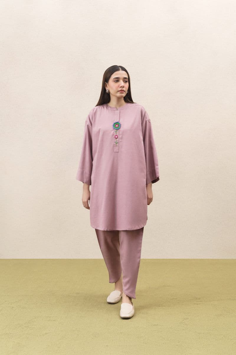 2 PIECE EMBROIDERED TWILL SUIT (PRET) thumbnail
