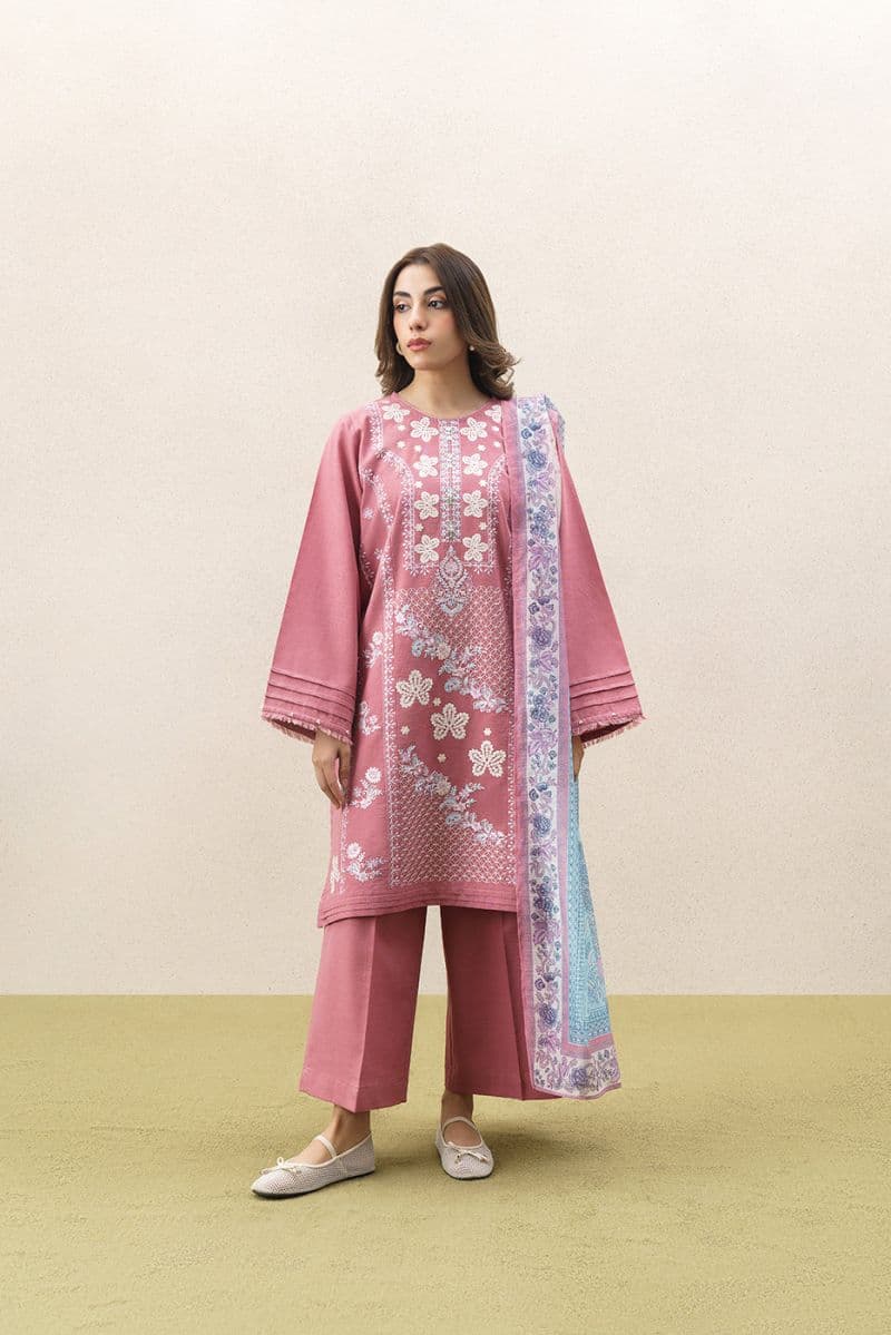 3 PIECE EMBROIDERED SLUB KHADDAR SUIT (PRET) thumbnail