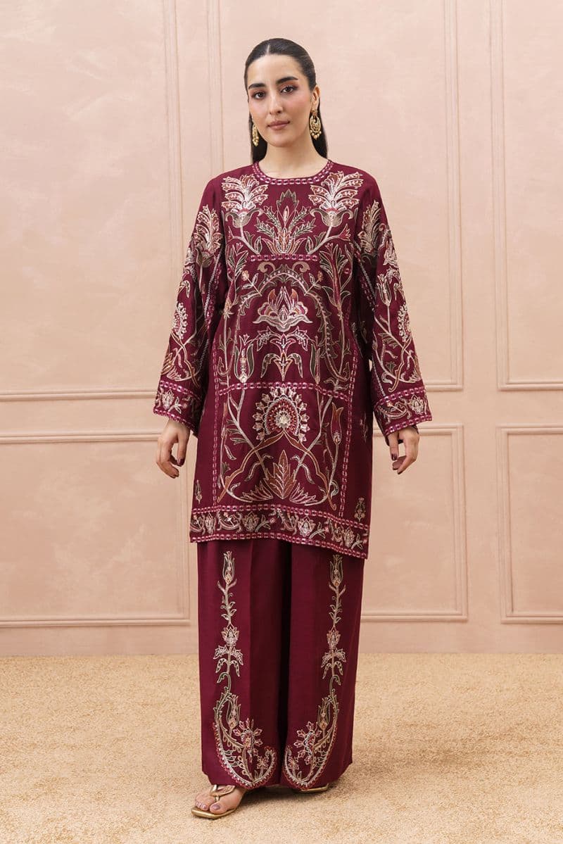 2 PIECE EMBROIDERED RAW SILK SUIT (LUXURY PRET) thumbnail