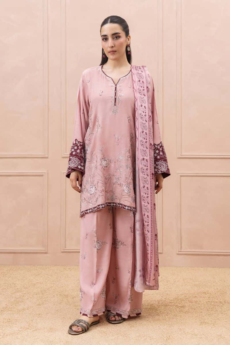 3 PIECE EMBROIDERED RAW SILK SUIT (LUXURY PRET) - alternate view