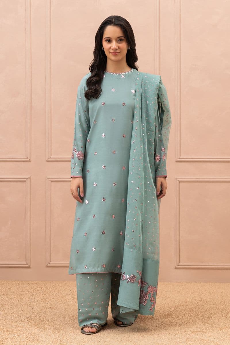 3 PIECE EMBROIDERED RAW SILK SUIT (LUXURY PRET) thumbnail