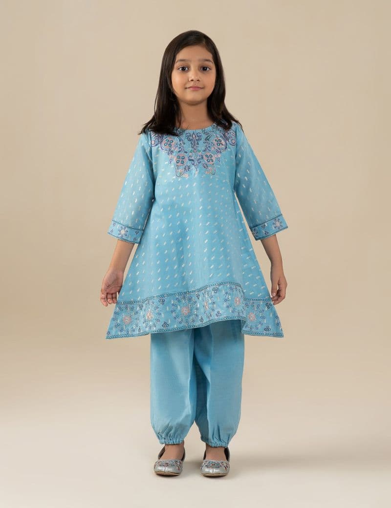 2 PIECE EMBROIDERED PEPLUM SUIT thumbnail