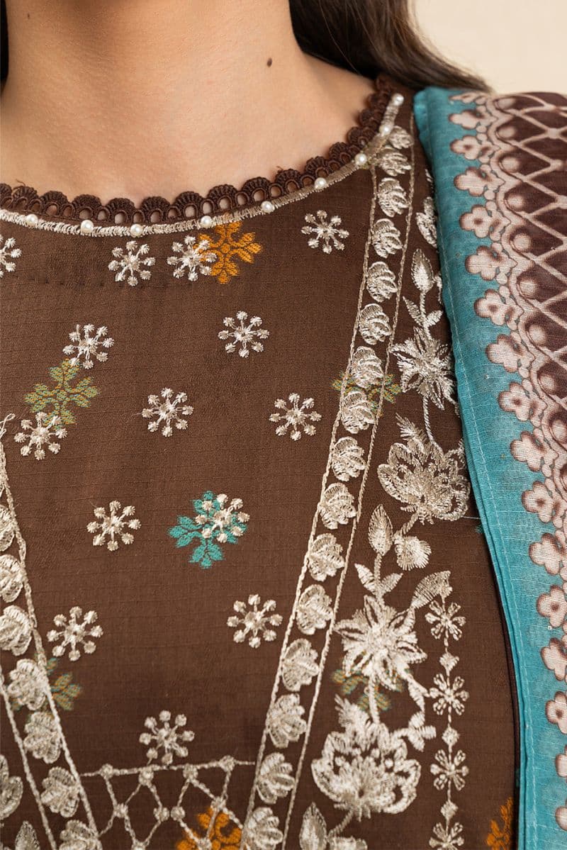 3 PIECE EMBROIDERED JACQUARD SUIT-RUSTIC BRONZE (UNSTITCHED) thumbnail