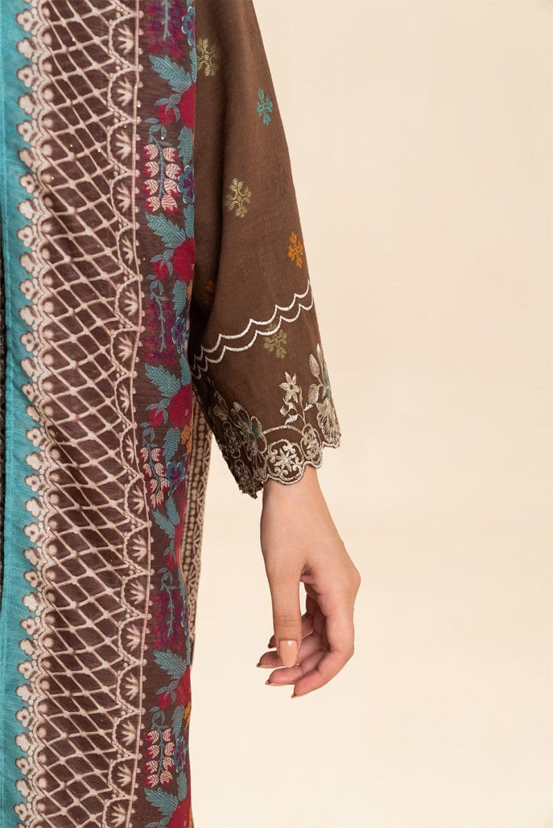 3 PIECE EMBROIDERED JACQUARD SUIT-RUSTIC BRONZE (UNSTITCHED) thumbnail