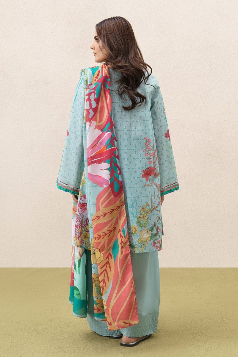 3 PIECE PRINTED LAWN SUIT-AQUA BREEZE (UNSTITCHED) thumbnail