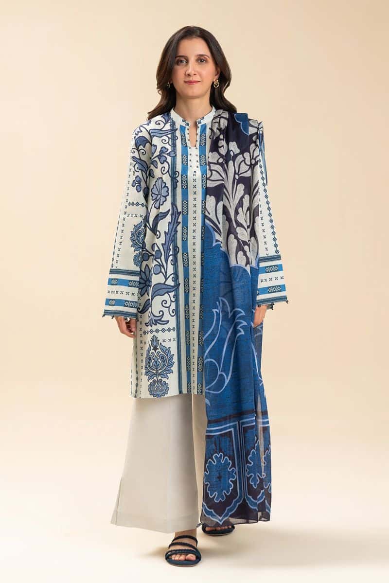 3 PICE PRINTED LAWN SUIT-MAGICIANS BLUE (UNSTITCHED) - alternate view