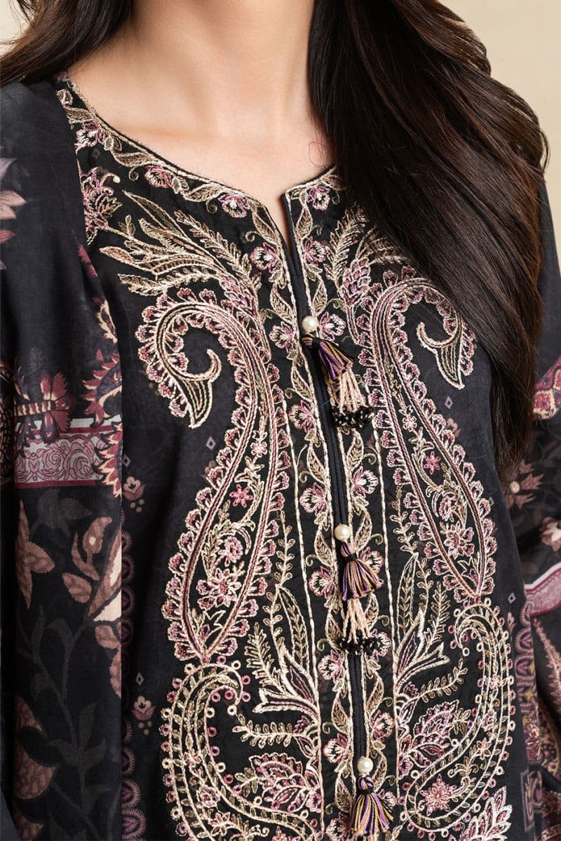 3 PIECE EMBROIDERED LENO KARRA SUIT-PAISLEY MAJESTY (UNSTITCHED) thumbnail