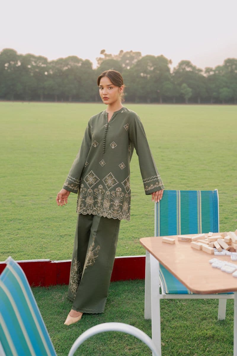 2 PIECE EMBROIDERED KHADDAR SUIT-MOSS REVERIE (UNSTITCHED) thumbnail