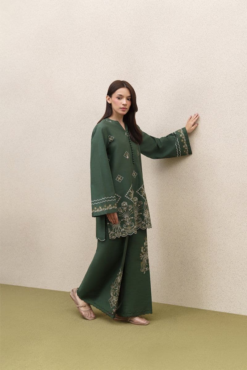 2 PIECE EMBROIDERED KHADDAR SUIT-MOSS REVERIE (UNSTITCHED) thumbnail