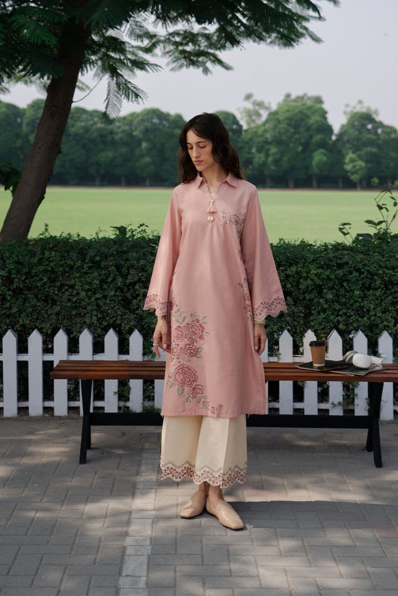 2 PIECE EMBROIDERED KHADDAR SUIT-VINTAGE ROSE (UNSTITCHED) thumbnail