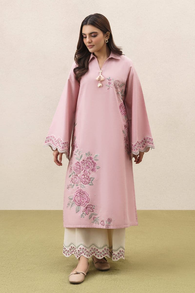 2 PIECE EMBROIDERED KHADDAR SUIT-VINTAGE ROSE (UNSTITCHED) thumbnail