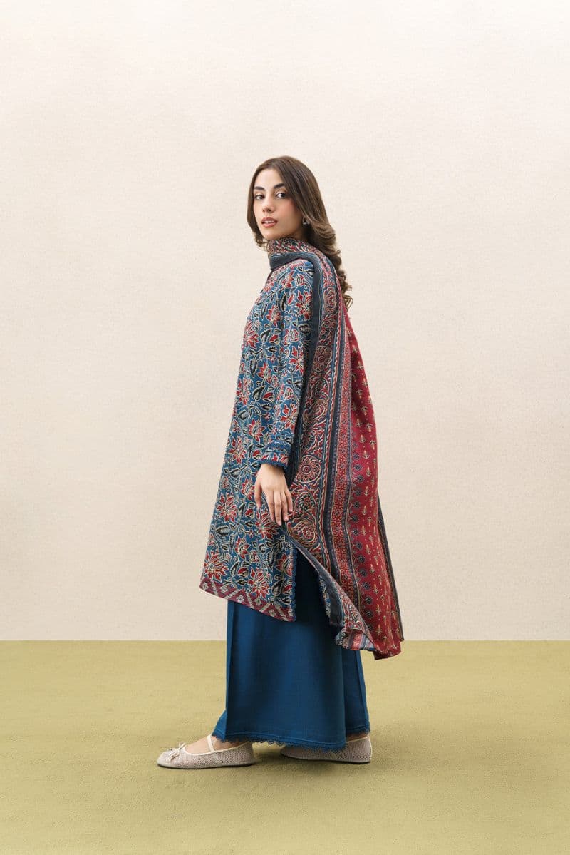 3 PIECE EMBROIDERED KHADDAR SUIT WITH SHAWL-BLOOMING MEADOW (UNSTITCHED) thumbnail