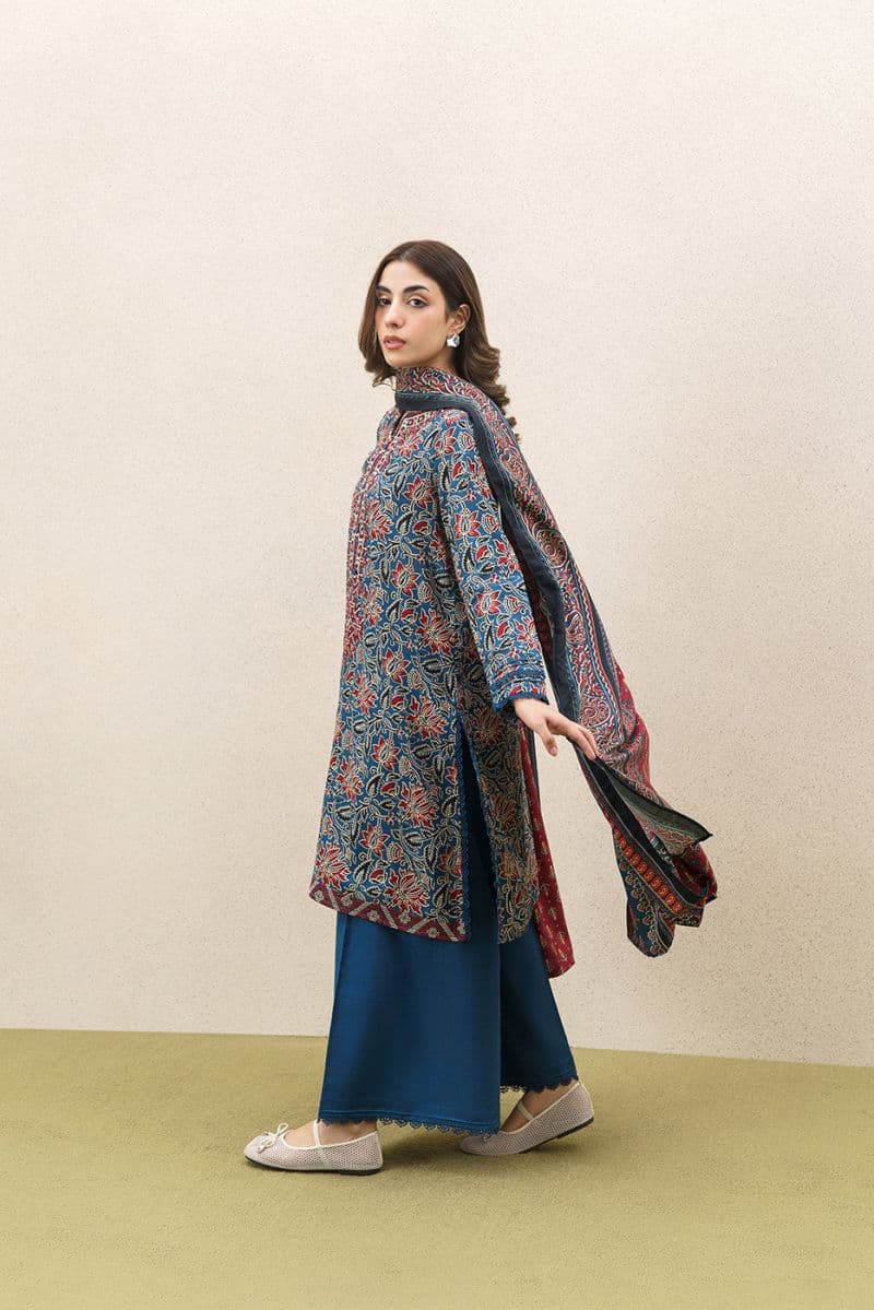 3 PIECE EMBROIDERED KHADDAR SUIT WITH SHAWL-BLOOMING MEADOW (UNSTITCHED) thumbnail
