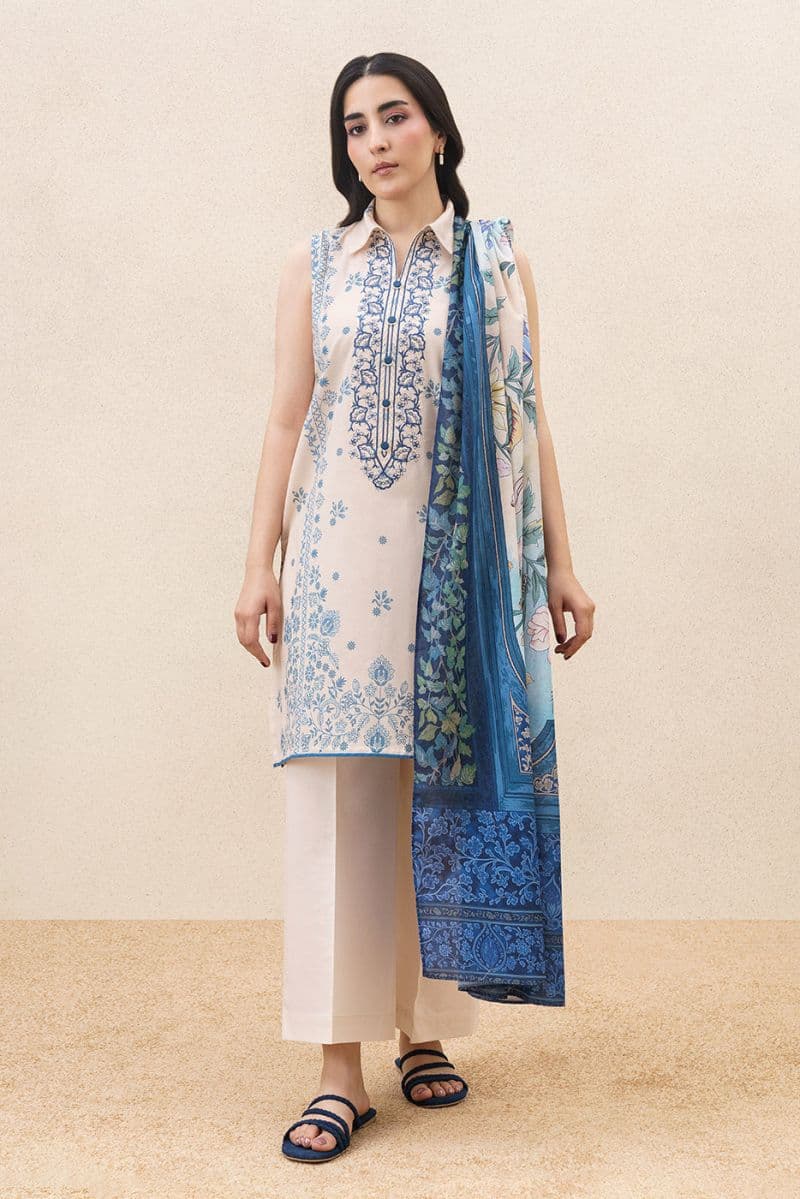 3 PIECE EMBROIDERED LAWN SUIT-PEARLY SERENE (UNSTITCHED) thumbnail