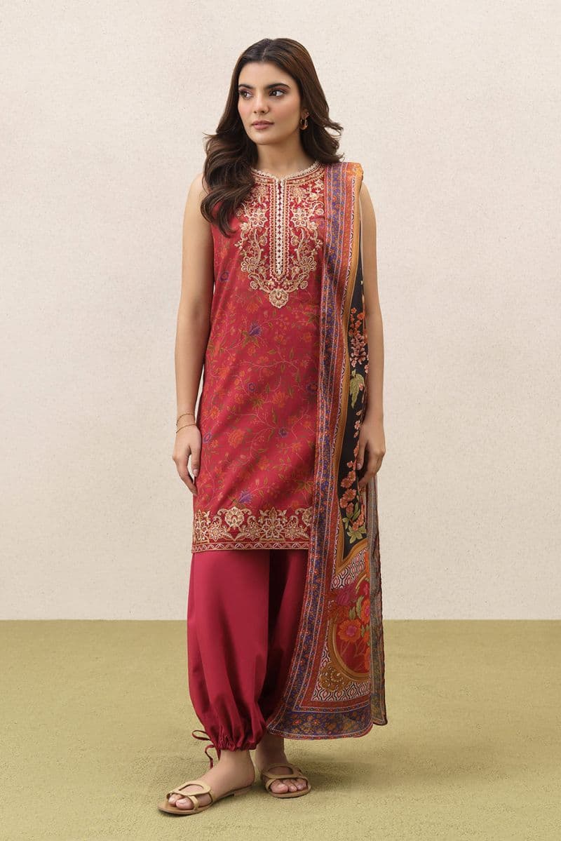 3 PIECE EMBROIDERED LAWN SUIT-SCARLET EMBER (UNSTITCHED) thumbnail
