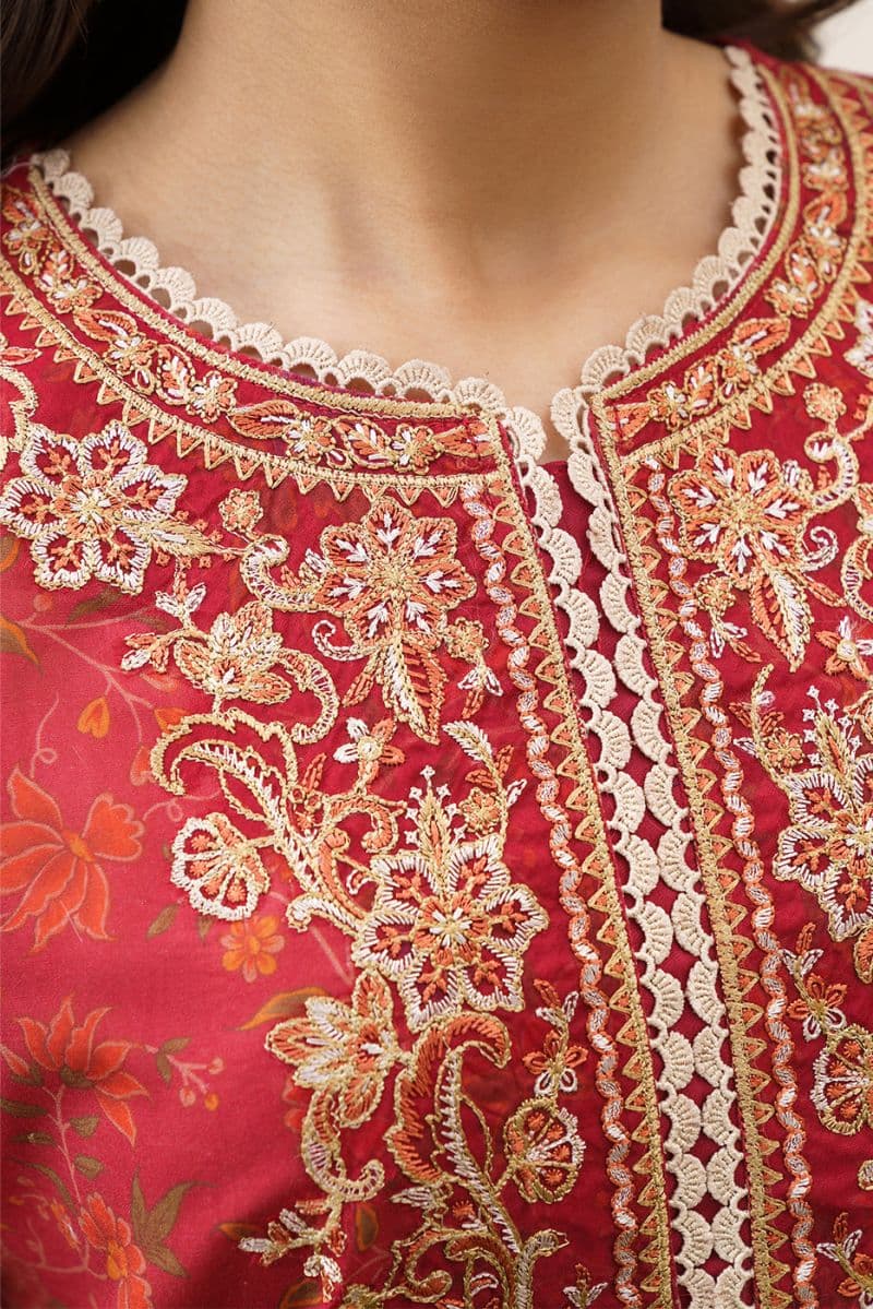 3 PIECE EMBROIDERED LAWN SUIT-SCARLET EMBER (UNSTITCHED) thumbnail