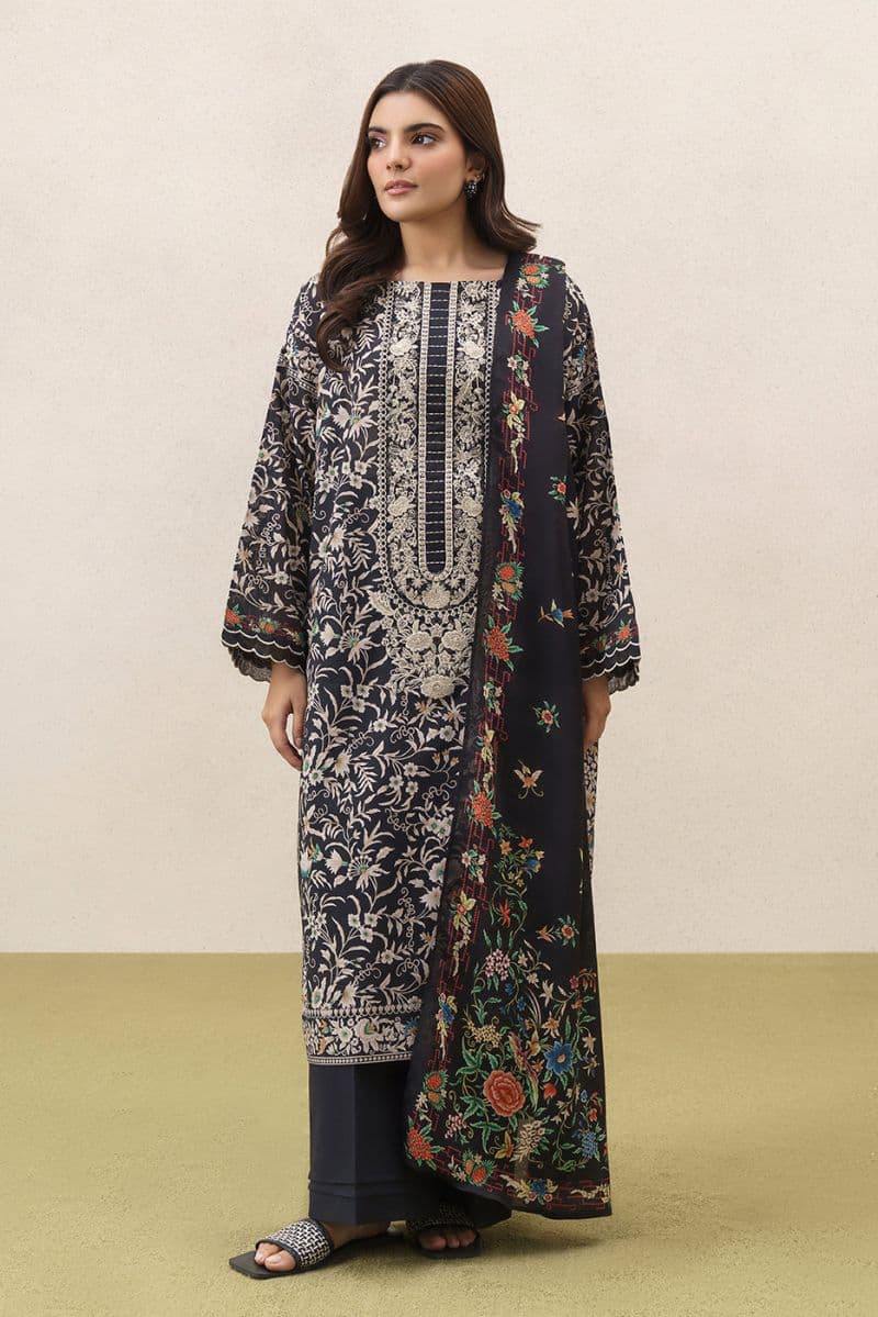 3 PIECE EMBROIDERED LAWN SUIT-FLORAL FOREST (UNSTITCHED) thumbnail
