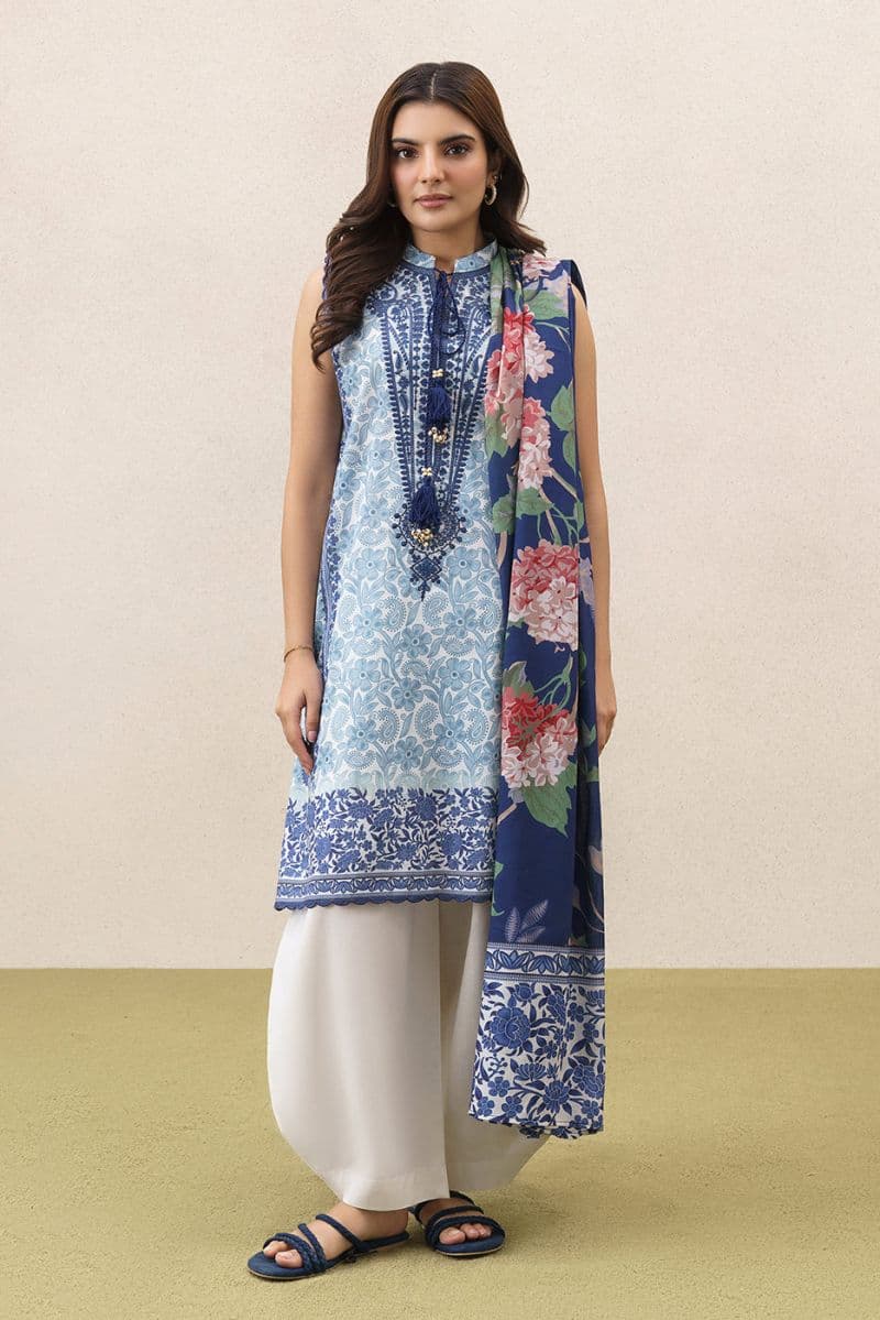 3 PIECE EMBROIDERED LAWN SUIT-AZURE DUSK (UNSTITCHED) thumbnail