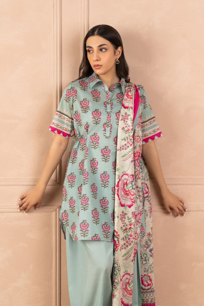 3 PIECE PRINTED LAWN SUIT-INDIGO GLAZE ( UNSTITCHED ) thumbnail