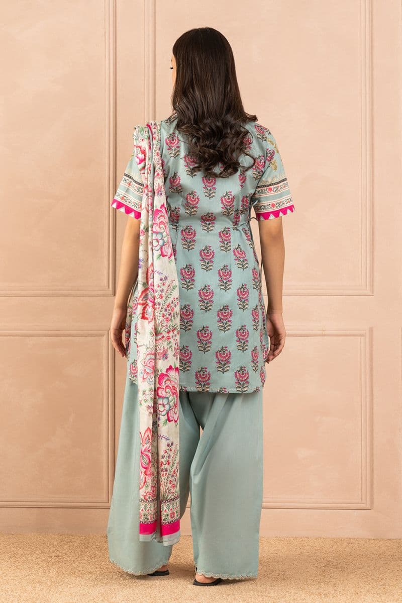 3 PIECE PRINTED LAWN SUIT-INDIGO GLAZE ( UNSTITCHED ) thumbnail