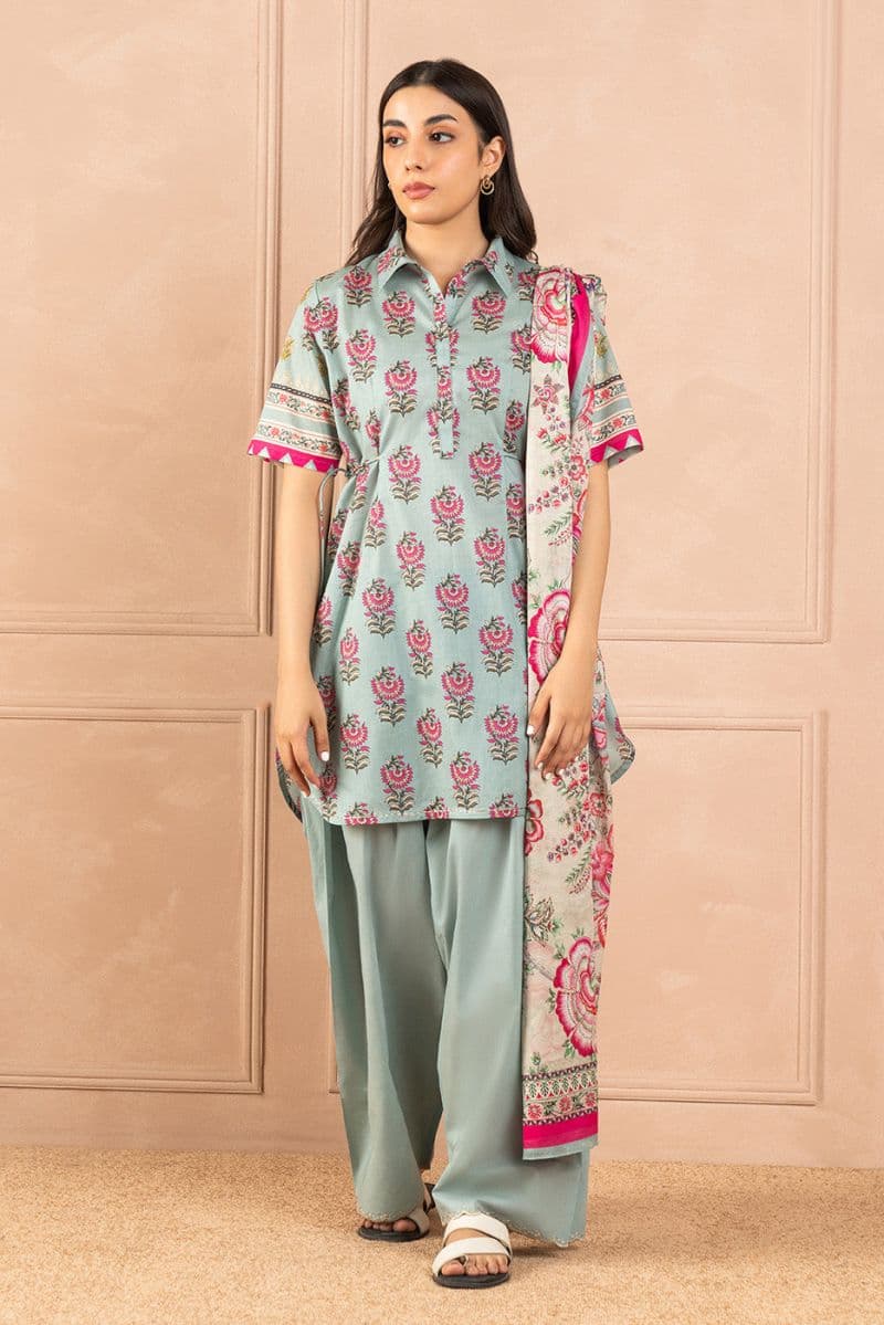 3 PIECE PRINTED LAWN SUIT-INDIGO GLAZE ( UNSTITCHED ) thumbnail