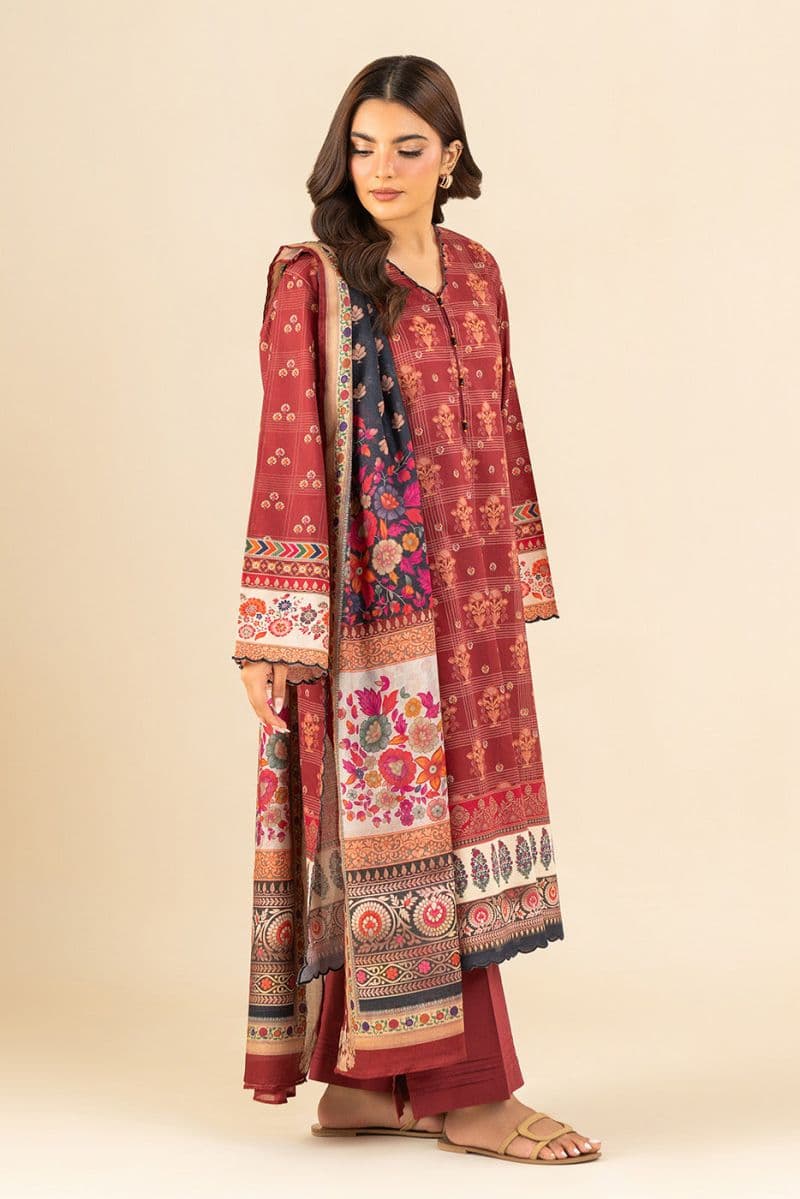 3 PIECE PRINTED LAWN SUIT-SCARLET EMBER (UNSTITCHED) thumbnail
