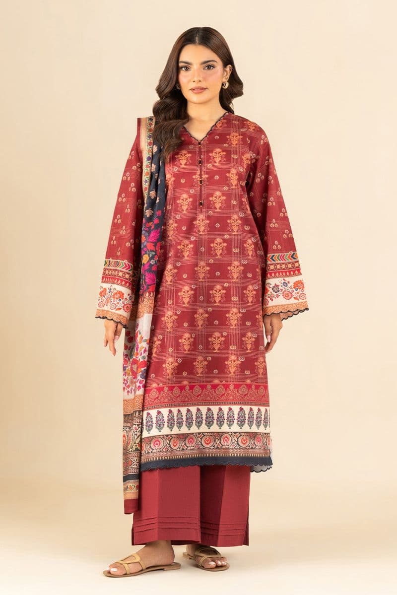 3 PIECE PRINTED LAWN SUIT-SCARLET EMBER (UNSTITCHED) thumbnail