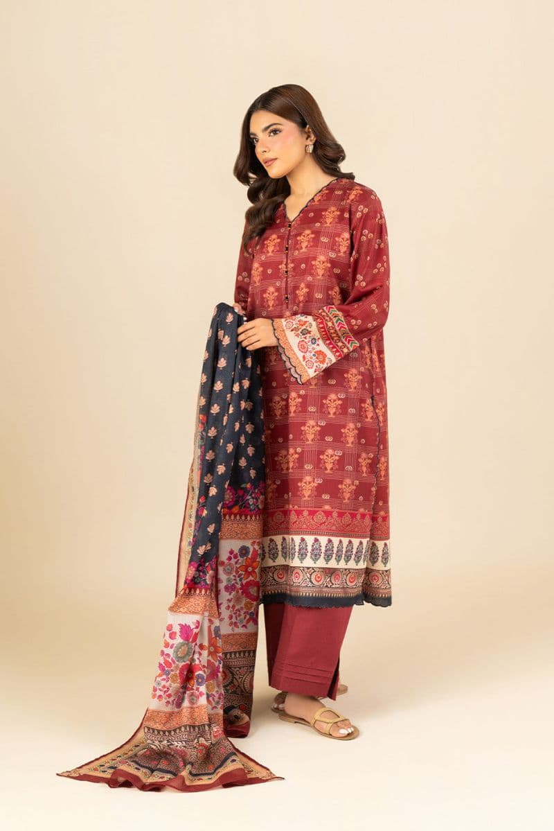3 PIECE PRINTED LAWN SUIT-SCARLET EMBER (UNSTITCHED) thumbnail