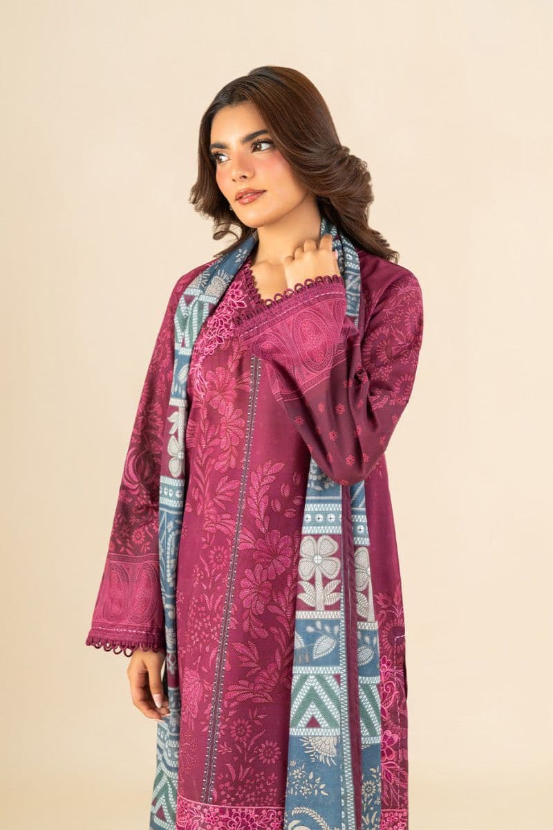 3 PIECE EMBROIDERED LAWN SUIT-PLUM WHISPER (UNSTITCHED) thumbnail
