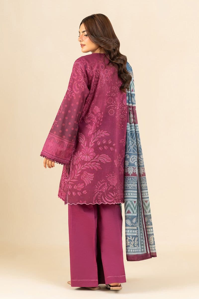 3 PIECE EMBROIDERED LAWN SUIT-PLUM WHISPER (UNSTITCHED) thumbnail