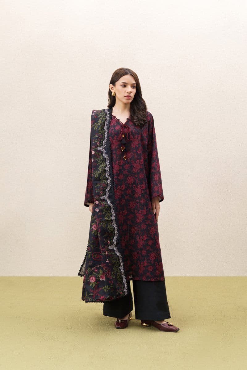 3 PIECE PRINTED KHADDAR SUIT-CRIMSON AFFAIR (UNSTITCHED) thumbnail