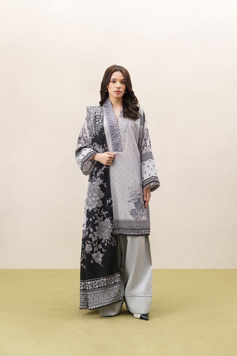 3 PIECE EMBROIDERED KHADDAR SUIT-GREY WILLOW (UNSTITCHED) thumbnail