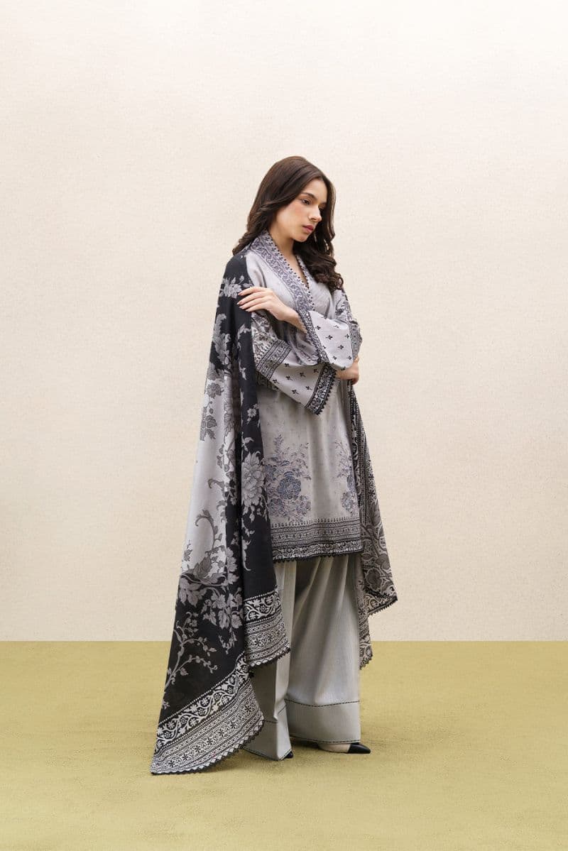 3 PIECE EMBROIDERED KHADDAR SUIT-GREY WILLOW (UNSTITCHED) thumbnail