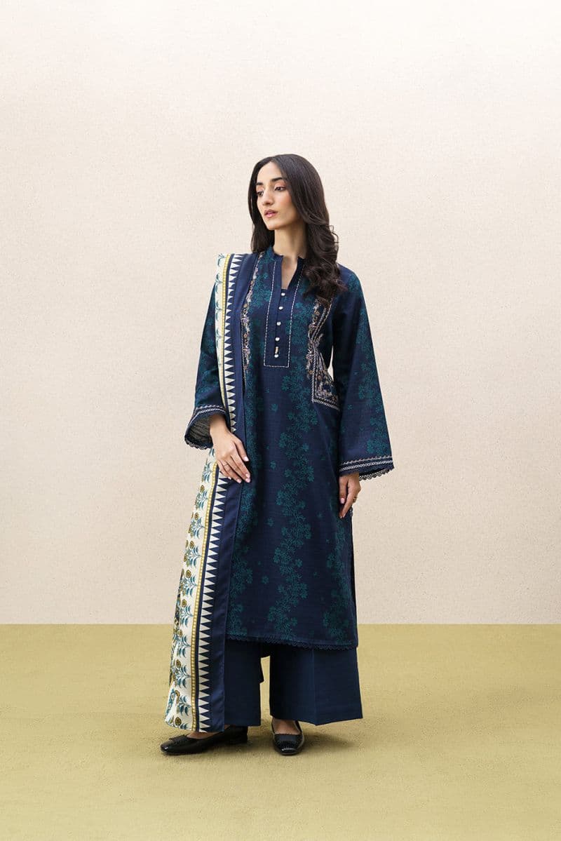 3 PIECE EMBROIDERED KHADDAR SUIT WITH SHAWL-NIGHT WHISPER (UNSTITCHED) thumbnail