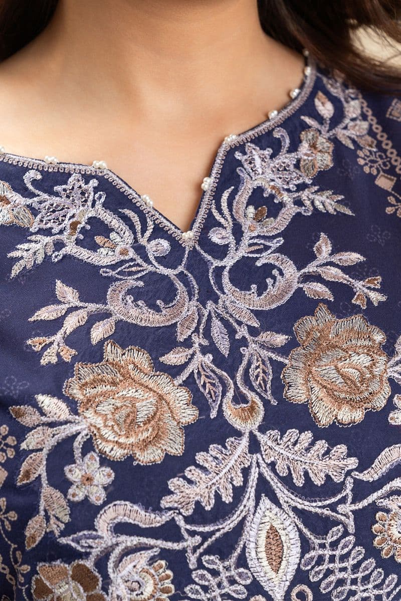 3 PIECE EMBROIDERED LAWN SUIT-PLUM ORCHID (UNSTITCHED) thumbnail