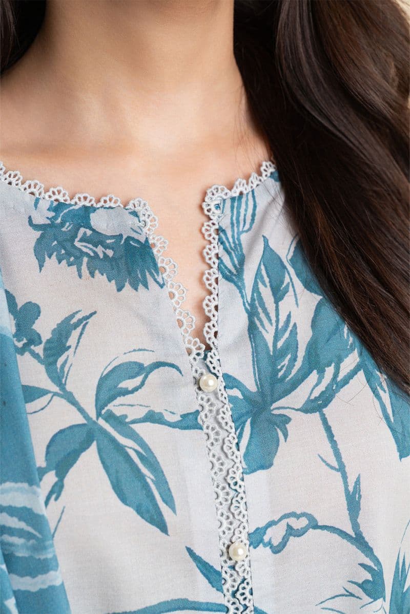 3 PICE EMBROIDERED LAWN SUIT-MONOCHROMATIC AZURE (UNSTITCHED) thumbnail