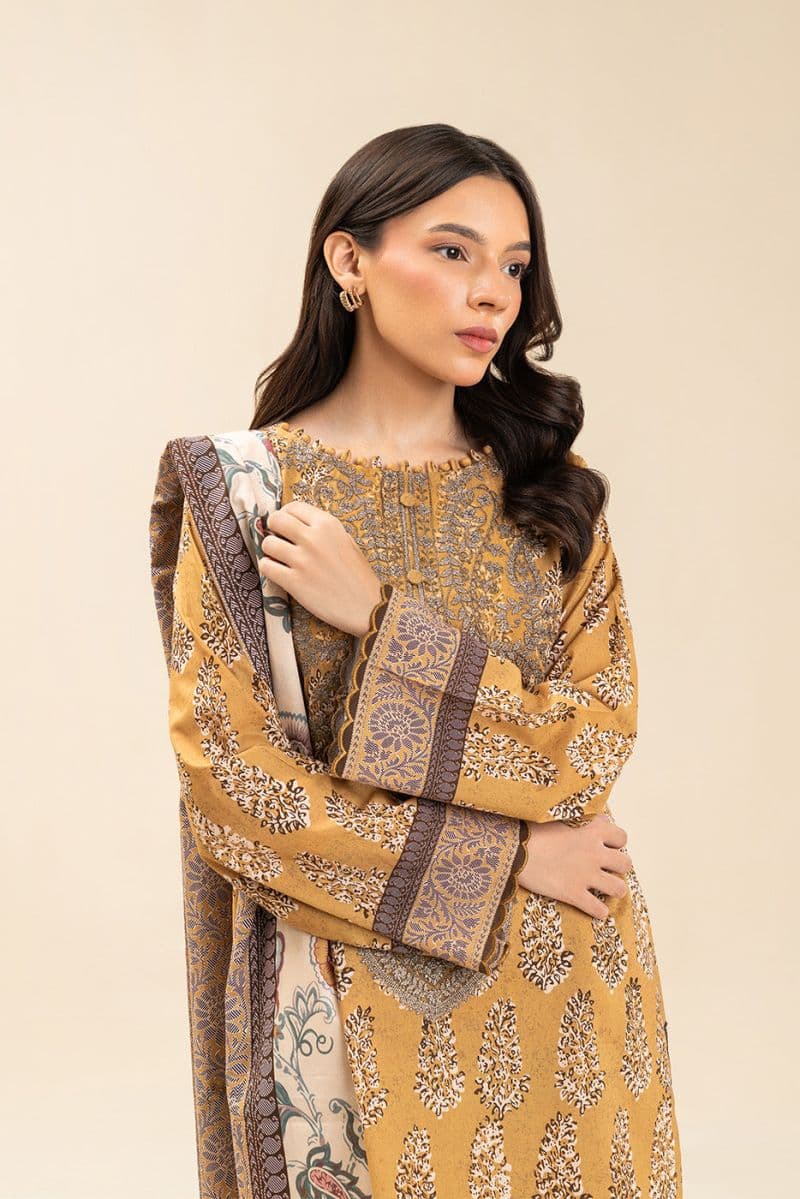 3 PIECE EMBROIDERED LAWN SUIT-AZTEC GOLD (UNSTITCHED) thumbnail