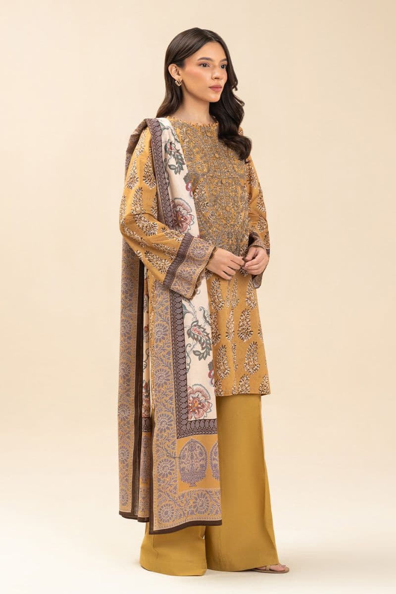3 PIECE EMBROIDERED LAWN SUIT-AZTEC GOLD (UNSTITCHED) thumbnail