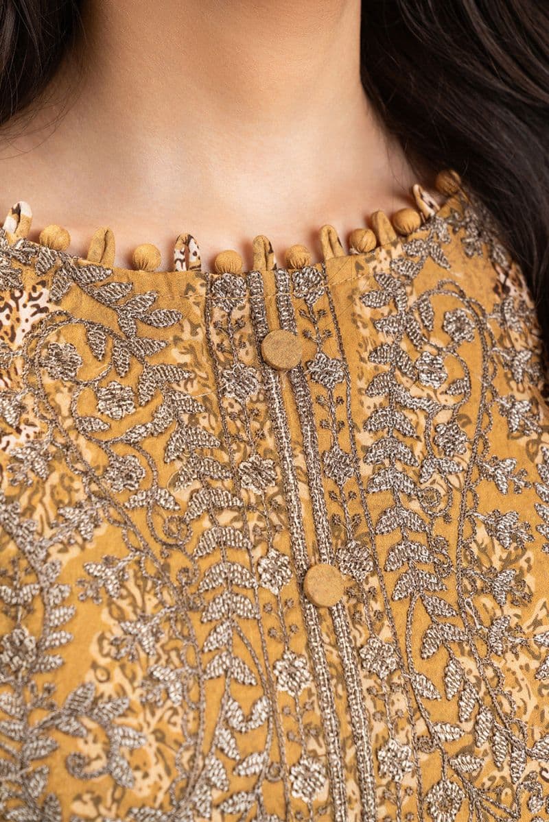 3 PIECE EMBROIDERED LAWN SUIT-AZTEC GOLD (UNSTITCHED) thumbnail
