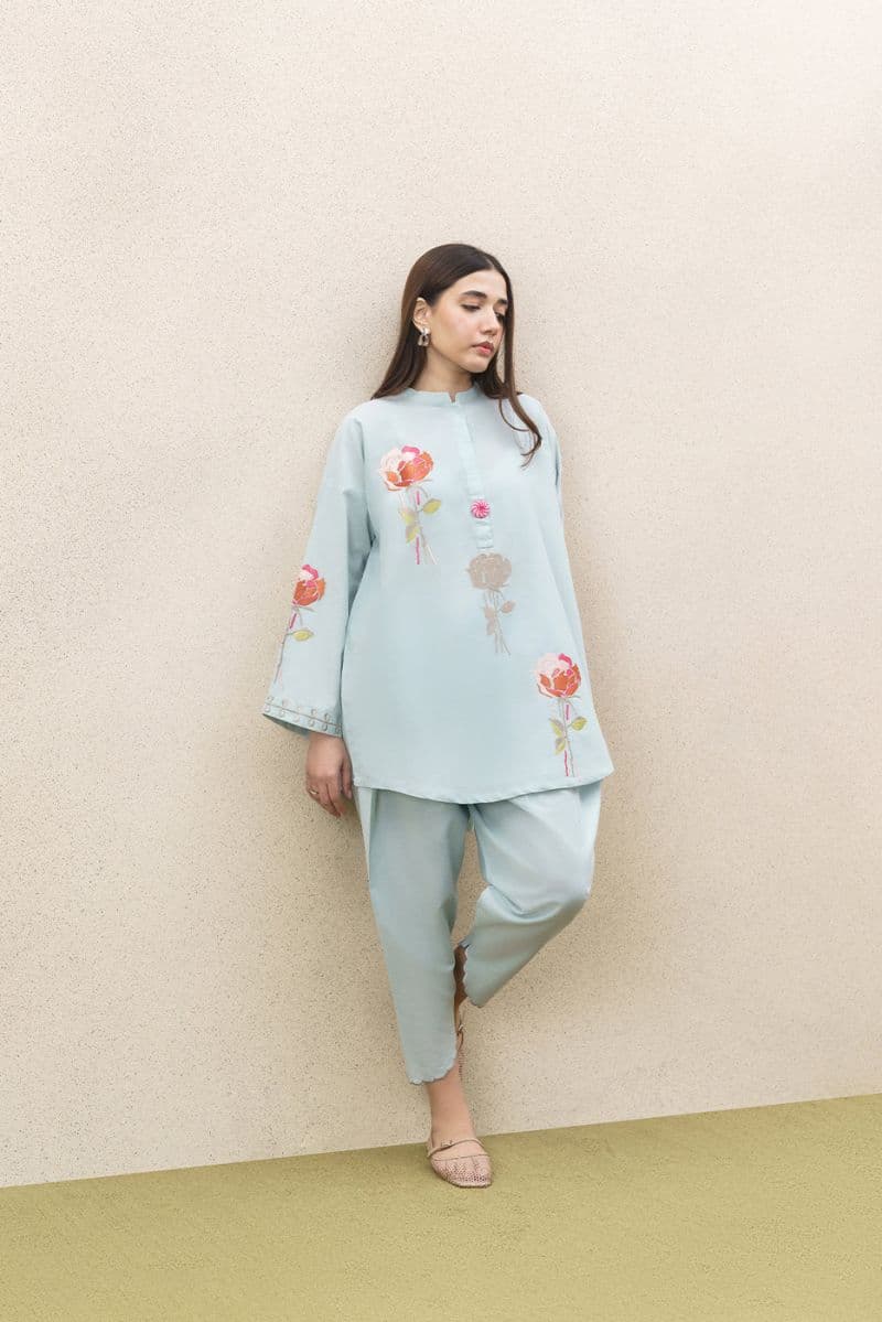 2 PIECE EMBROIDERED FANCY COTTON SUIT (PRET) thumbnail