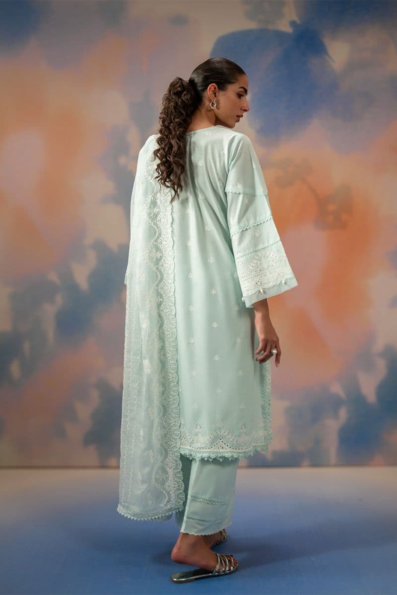 3 PIECE EMBROIDERED CHIKANKARI SUIT WITH BAMBER DUPATTA-AZURE MIST (UNSTITCHED) thumbnail