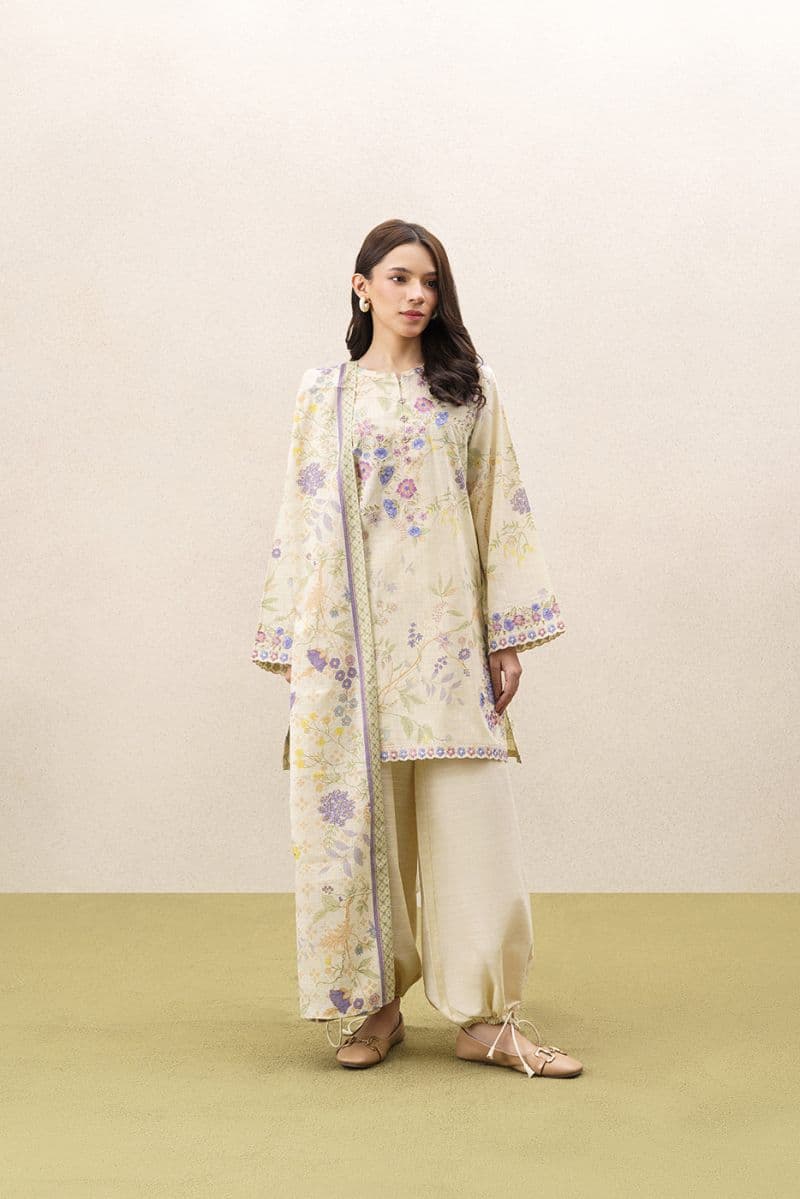 3 Piece Embroidered Khaddar Suit - Celestial Haze Unstitched thumbnail