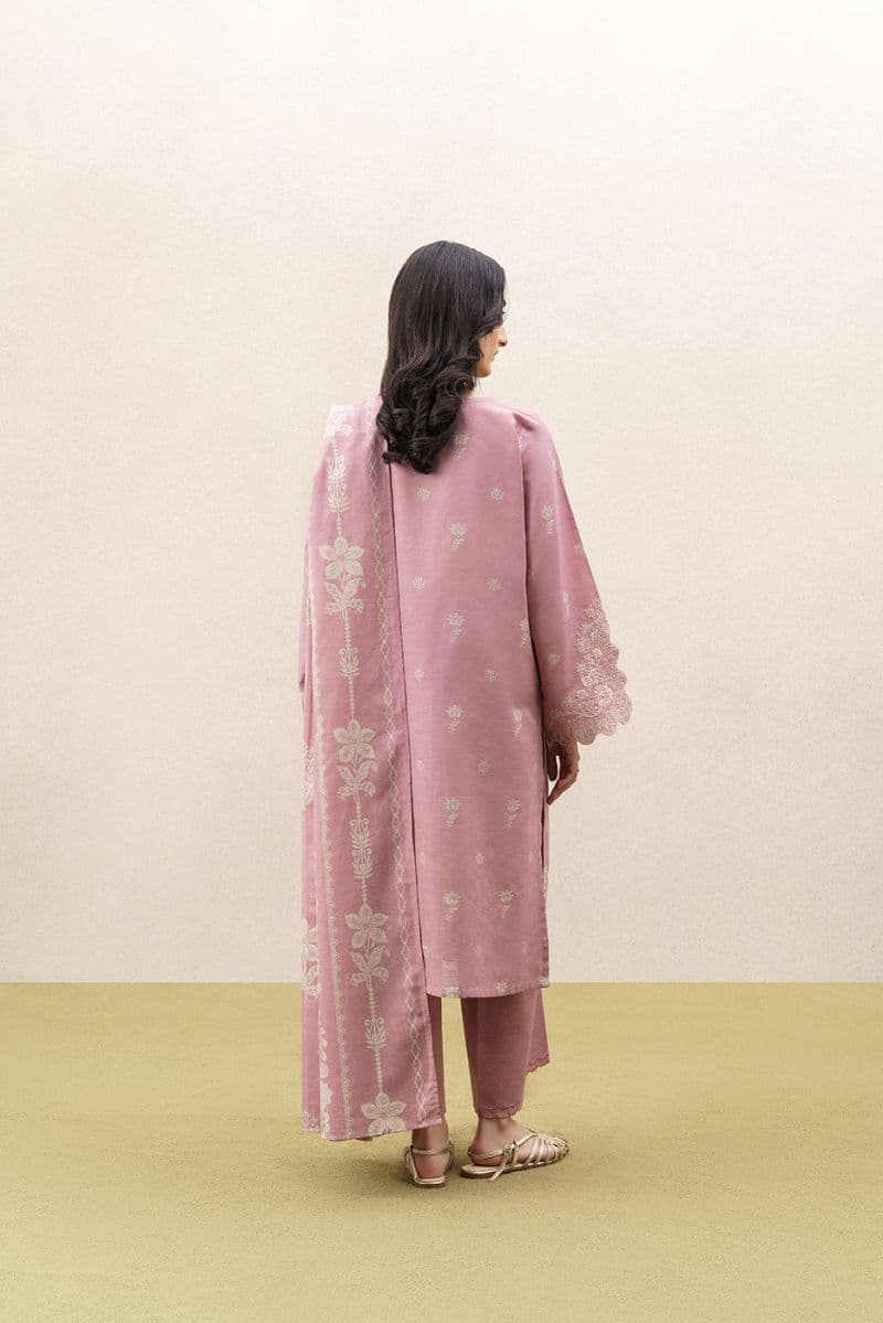 3 Piece Embroidered Khaddar Suit With Shawl - Frosted Rose Unstitched thumbnail