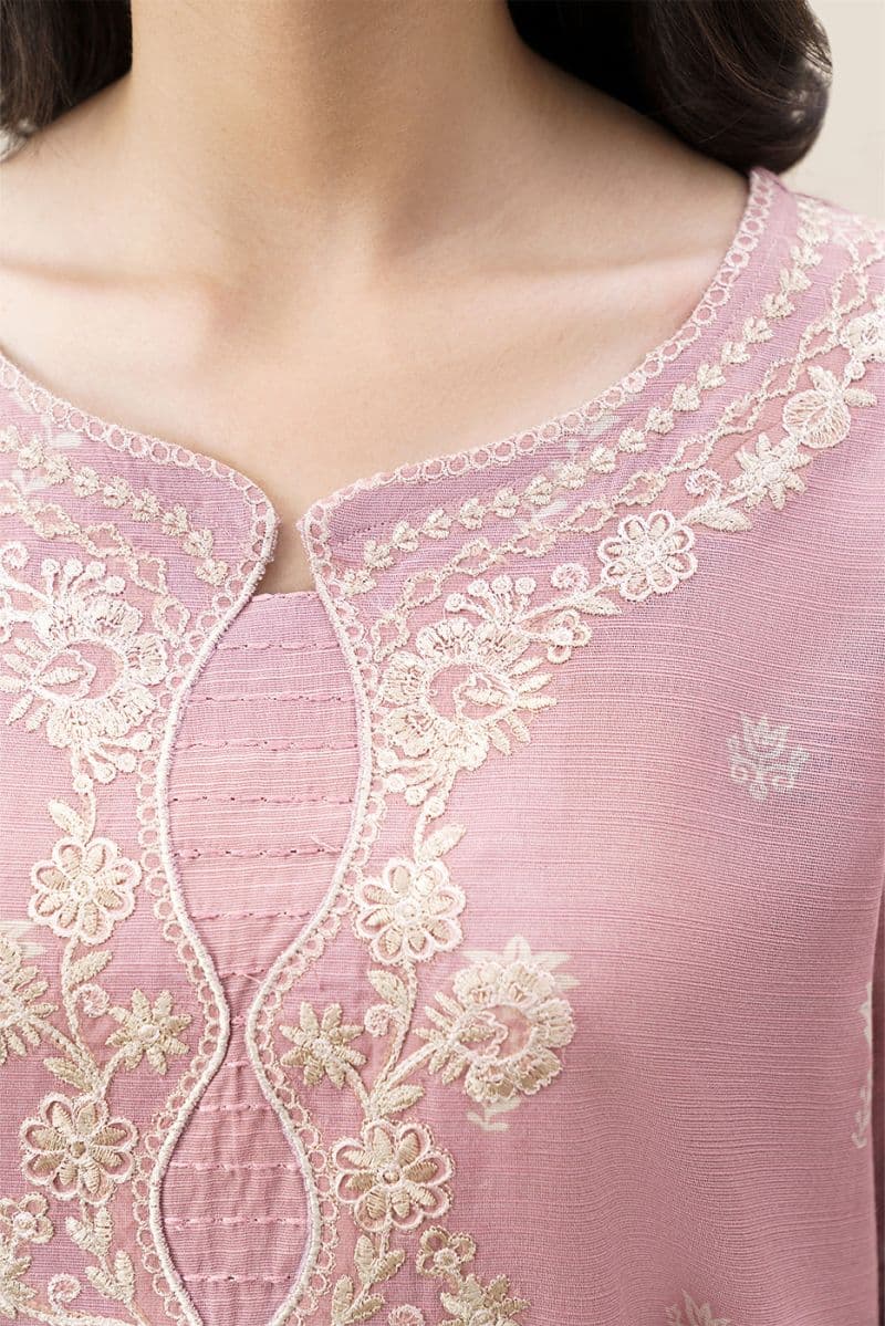 3 Piece Embroidered Khaddar Suit With Shawl - Frosted Rose Unstitched thumbnail