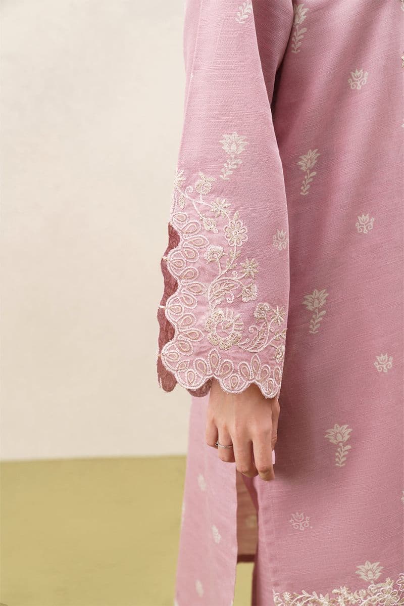 3 Piece Embroidered Khaddar Suit With Shawl - Frosted Rose Unstitched thumbnail